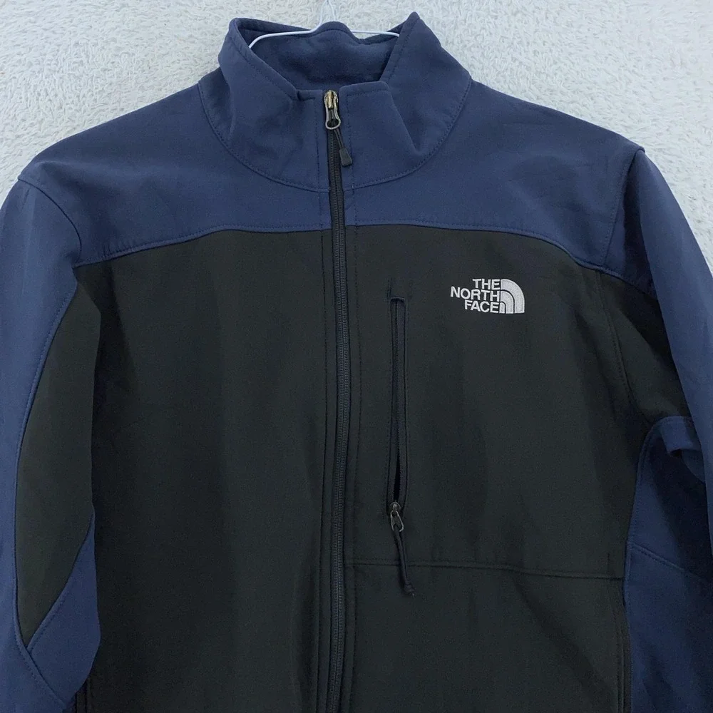 The North Face Apex Bionic Jacket Mens Medium Fleece Lined Black Blue Soft Shell